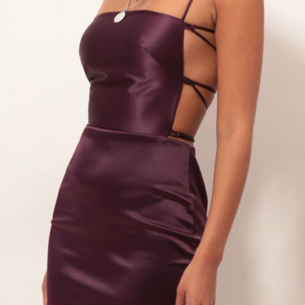 SATIN PURPLE OPEN BACK DRESS